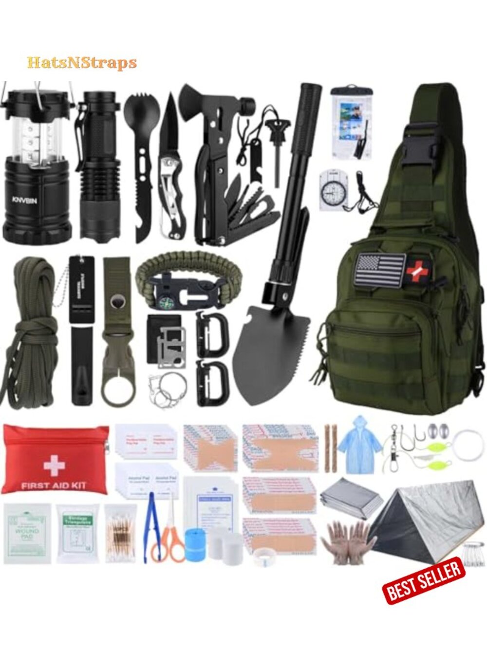 250pc Survival Kit Tactical First Aid Trauma Bag Molle Crossbody Emergency Tent